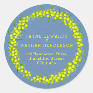 Acacia geel wattle trouwadres stickers
