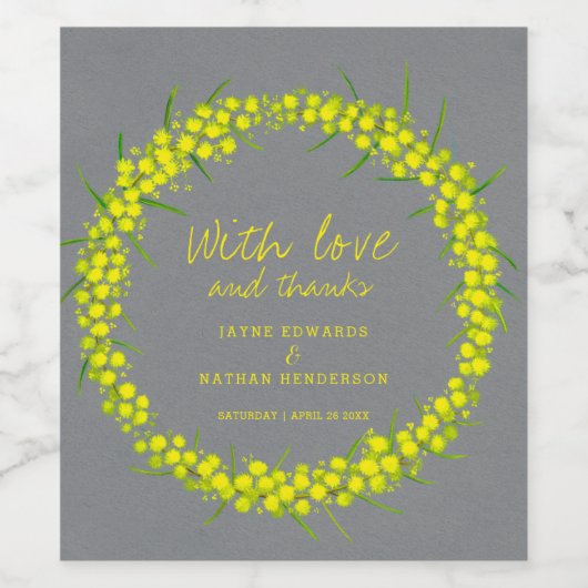 Acacia grijs geel bloem waterverf wijnlabels wijn etiket (Enkel label)