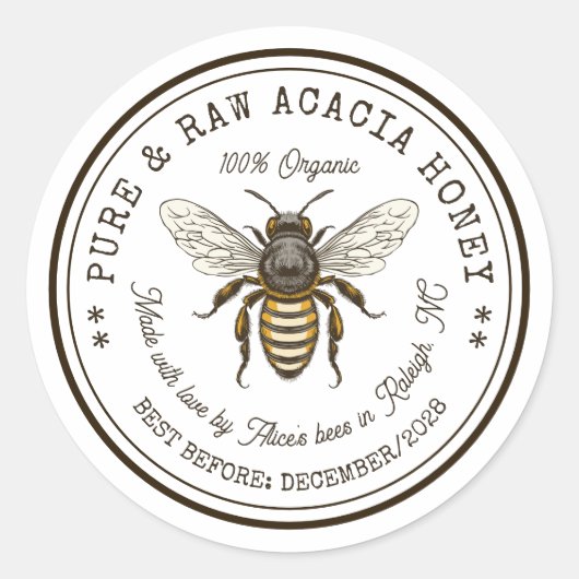 Acacia Honey Canning sticker met bij (Voorkant)