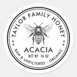 Acacia honinglabel met honingbij ronde sticker