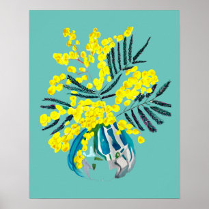 Acacia mimosa moderne gele bloemkunst poster