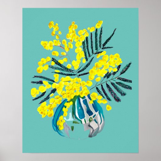 Acacia mimosa moderne gele bloemkunst poster (Voorkant)