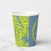 Acacia yellow wattle op een blauwe kunstbruiloft papieren bekers (Rechts)