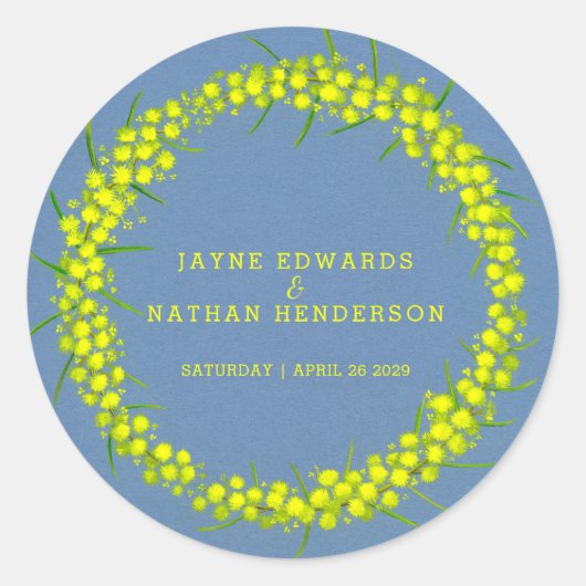 Acacia yellow wattle trouwbostickers ronde sticker (Voorkant)