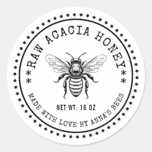 Acaciahoning-etiket met bij in een eigen kleur ronde sticker