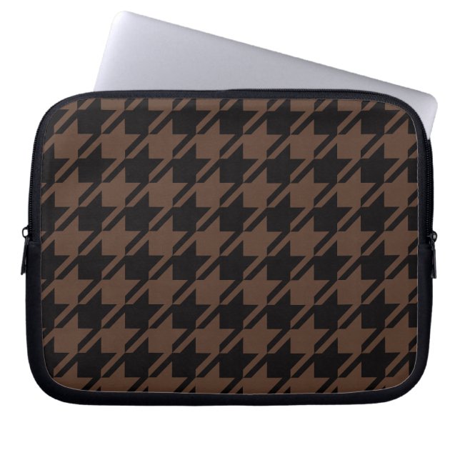  Academia Black en Brown Houndstooth Laptop Sleeve (Voorkant)