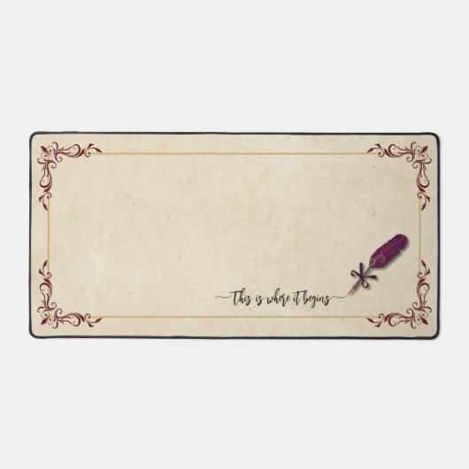 Academia Burgundy Quill Author Writer Desk Mat (Voorkant)