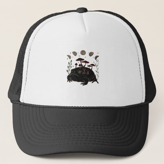 Academia Maan Hekserig Goblincore Esthetiek Kikker Trucker Pet (Voorkant)