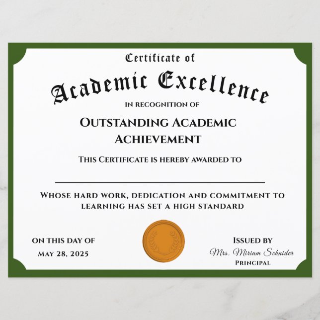  academisch prestatiecertificaat (Voorkant)