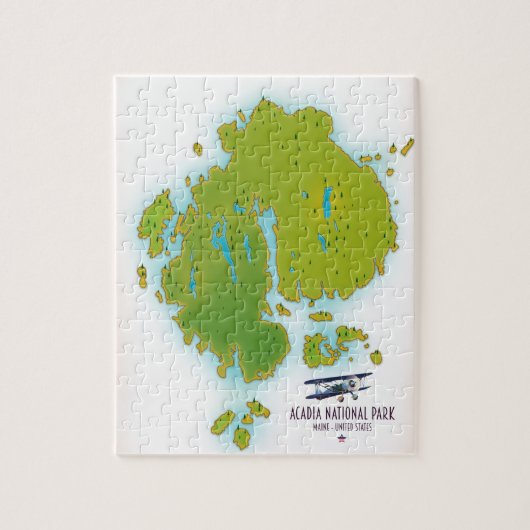 Acadia, Maine National Park kaart Travel map. Legpuzzel (Verticaal)