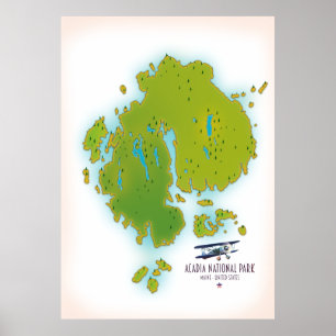 Acadia, Maine National Park kaart Travel map. Poster
