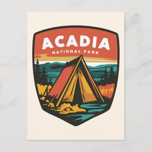 Acadia Nationaal Park Camping Embleem Feestdagenkaart (Voorkant)
