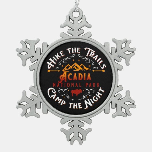 ACADIA NATIONAAL PARK HEEFT DE AANHANGWAGENS GEDUR TIN SNEEUWVLOK ORNAMENT (Voorkant)