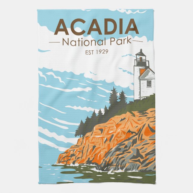Acadia National Park Bar Harbor Lighthouse Theedoek (Verticaal)