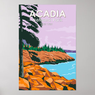 Acadia National Park Bar Harbor Vintage  Poster