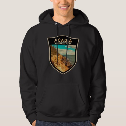 Acadia National Park Bar Harbor Waterverf Badge Hoodie (Voorkant)