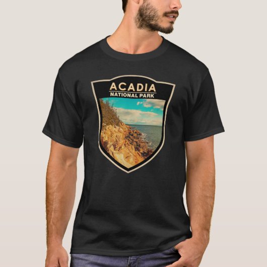 Acadia National Park Bar Harbor Waterverf Badge T-shirt (Voorkant)