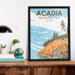Acadia National Park Bar Harbour Lighthouse Maine Poster<br><div class="desc">Acadia vectorkunstwerk ontwerp. Acadia National Park ligt voornamelijk op Maine's Mount Desert Island. Het landschap wordt gekenmerkt door bos,  rotsen en granietpieken met gletsjer,  zoals het Cadillac-gebergte.</div>