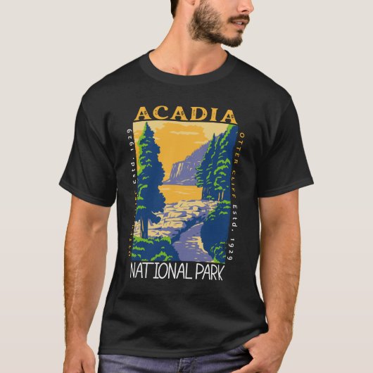 Acadia National Park Bar Harbour Otter Cliff Retro T-shirt (Voorkant)
