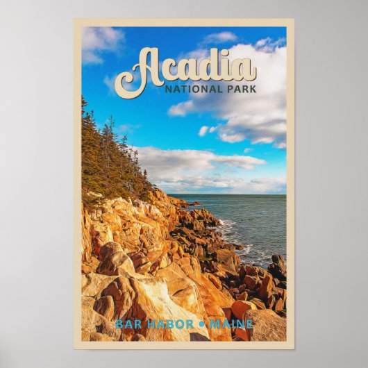 Acadia National Park Bar Harbour Waterverf Poster (Voorkant)