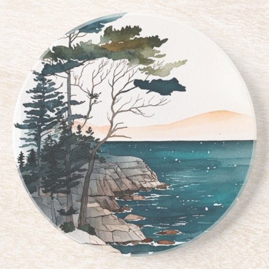 Acadia National Park Boho Waterverf Zandsteen Onderzetter (Voorkant)