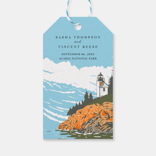 Acadia National Park Bruiloft Retro Cadeaulabel (Achterkant)