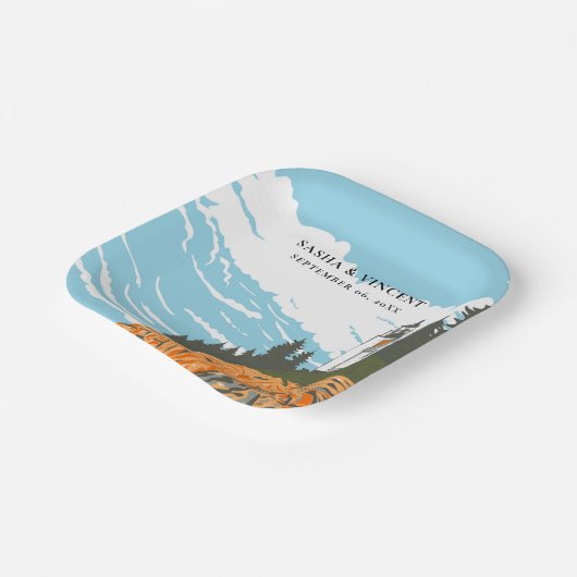 Acadia National Park Bruiloft Retro Papieren Bordje (Gebogen)