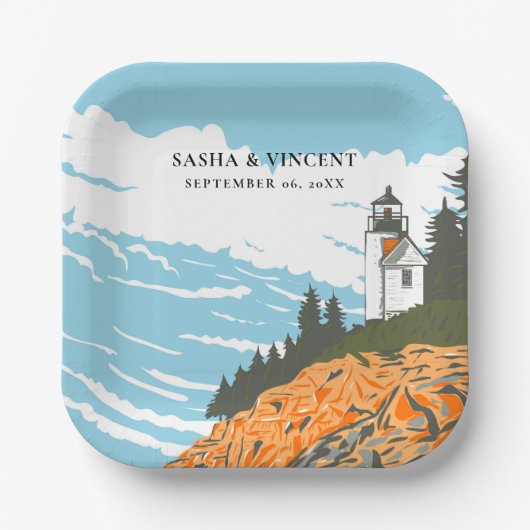 Acadia National Park Bruiloft Retro Papieren Bordje (Voorkant)