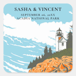 Acadia National Park Bruiloft Retro Vierkante Sticker