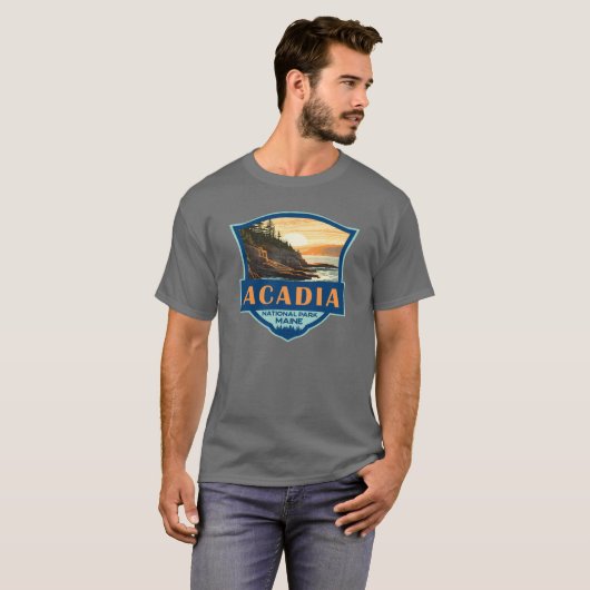 Acadia National Park Illustratie Reizen Retro Bad T-shirt (Voorkant volledig)