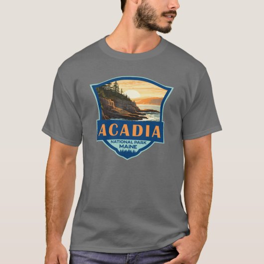 Acadia National Park Illustratie Reizen Retro Bad T-shirt (Voorkant)