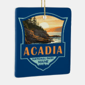 Acadia National Park Illustratie Retro Badge Keramisch Ornament (Rechts)