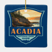 Acadia National Park Illustratie Retro Badge Keramisch Ornament (Achterkant)