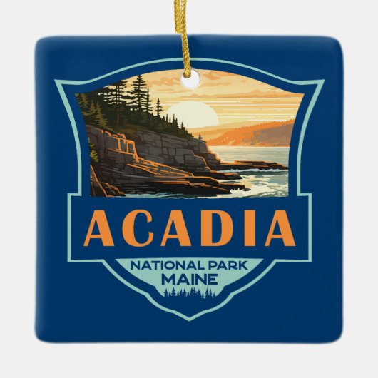 Acadia National Park Illustratie Retro Badge Keramisch Ornament (Voorkant)