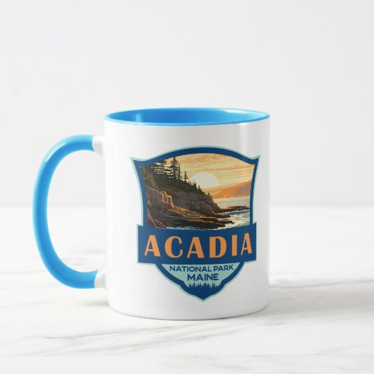 Acadia National Park Illustratie Retro Badge Mok (Links)