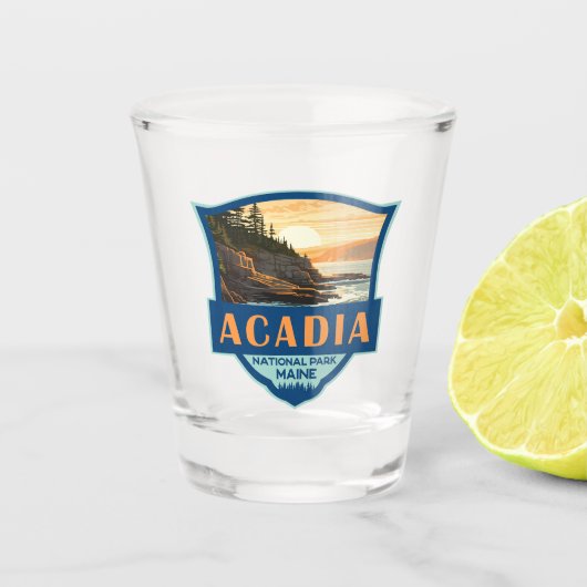 Acadia National Park Illustratie Retro Badge Shot Glas (Voorkant)