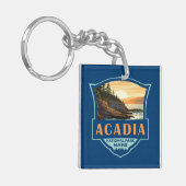 Acadia National Park Illustratie Retro Badge Sleutelhanger (Voorkant Links)