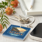 Acadia National Park Illustratie Retro Badge Sleutelhanger (Voorkant Rechts)