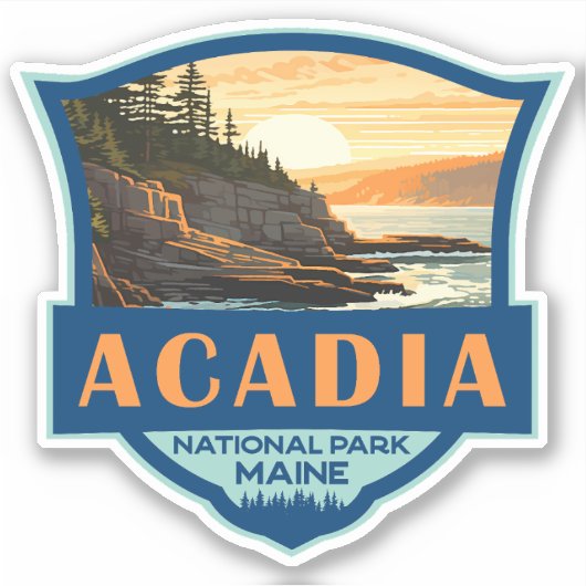 Acadia National Park Illustratie Retro Badge Sticker (Voorkant)