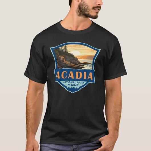 Acadia National Park Illustratie Retro Badge T-shirt (Voorkant)
