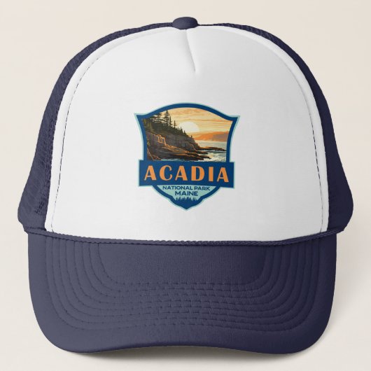 Acadia National Park Illustratie Retro Badge Trucker Pet (Voorkant)