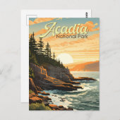 Acadia National Park Illustratie Retro Briefkaart (Voorkant / Achterkant)