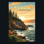 Acadia National Park Illustratie Retro Poster<br><div class="desc">Acadia vectorkunstwerk ontwerp. Acadia National Park ligt voornamelijk op Maine's Mount Desert Island. Het landschap wordt gekenmerkt door bos,  rotsen en granietpieken met gletsjer,  zoals het Cadillac-gebergte.</div>
