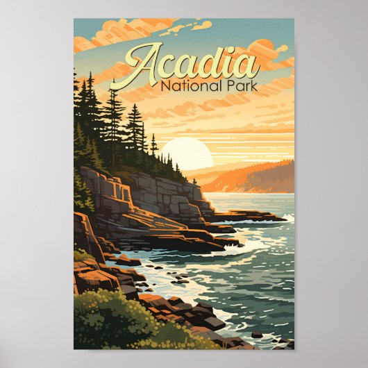 Acadia National Park Illustratie Retro Poster (Voorkant)