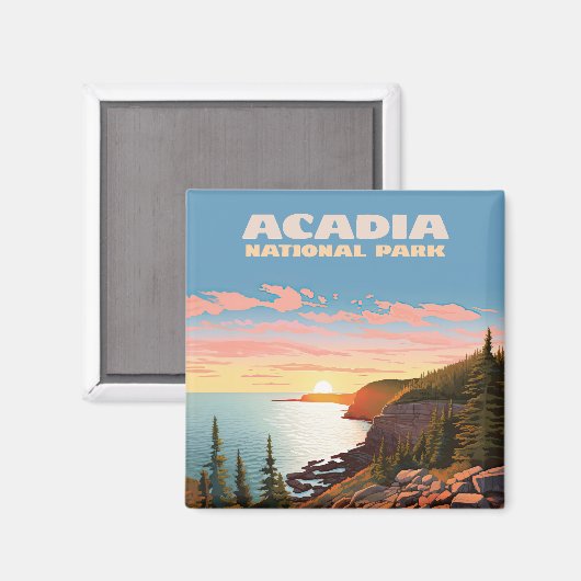 Acadia National Park, Maine Coast Retro Magneet (Voorkant / Achterkant)