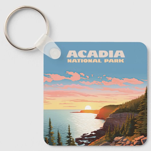 Acadia National Park, Maine Coast Retro Sleutelhanger (Voorkant)