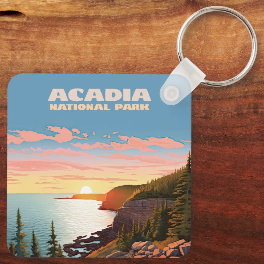 Acadia National Park, Maine Coast Retro Sleutelhanger (Achterkant)