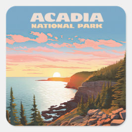 Acadia National Park, Maine Coast Retro Vierkante Sticker