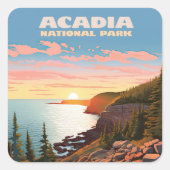 Acadia National Park, Maine Coast Retro Vierkante Sticker (Voorkant)