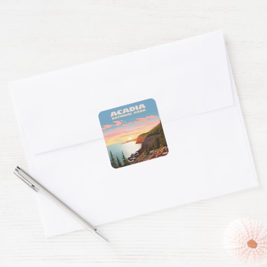 Acadia National Park, Maine Coast Retro Vierkante Sticker (Envelop)